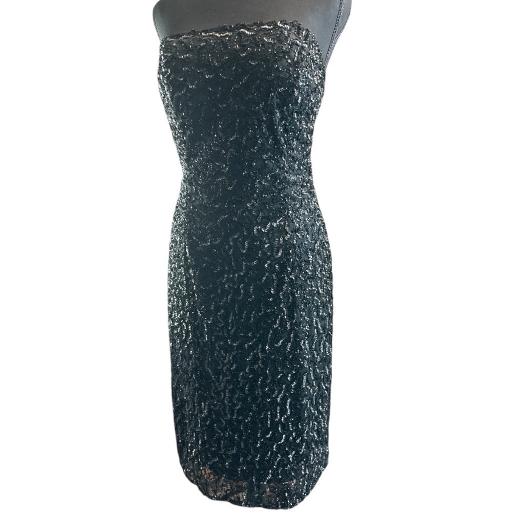 🎄Vintage Y2K Body by Victoria Secret MINI Sequin Dress strapless Black Size 12 - Picture 1 of 7